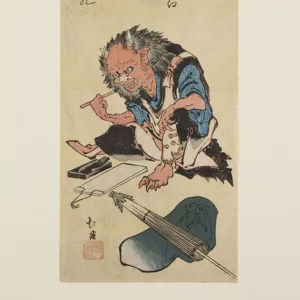 Demon Preparing to Write in an Account Book (Oni) (colour woodblock print)