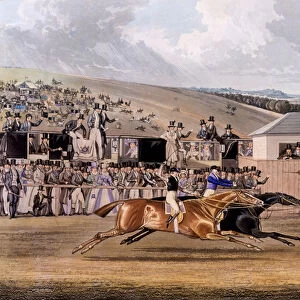 Derby Day at Epsom, 1828 (colour litho)