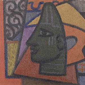 Design with Benin Head, (oil on paper laid on board)