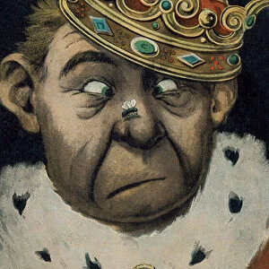Dignity and impudence: a king looking at a fly that has landed on his nose (colour litho)