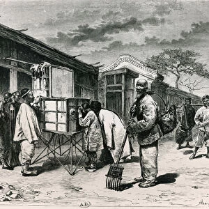 A diorama on a road in Beijing, 1873 (litho)