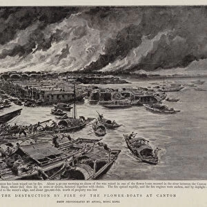 The Distruction by Fire of the Flower-Boats at Canton (litho)