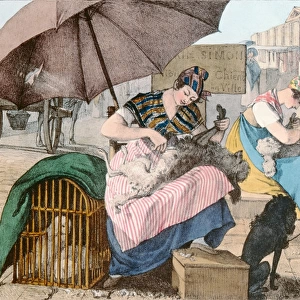 The Dog Groomers, 1820 (colour litho)