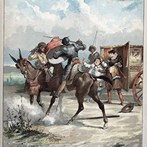 Don Quixote attacking his enemy - Don Quixote, sur son cheval se precipite sur son enemy