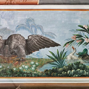 Detail with an eagle and a couple of mallards in the pond, detail of 3743687 (fresco)