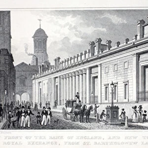 East Front of the Bank of England and New Tower of the Royal Exchange from St Bartholomew
