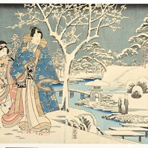 An Eastern Genji in a Snowy Garden, 1854 (woodblock)