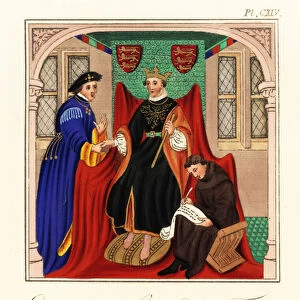 Edward I forming an alliance with Guy, Earl of Flanders, 1294. 1842 (engraving)