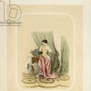 An elegant lady at her dressing table, printed by F. Sala & Co, Berlin, c. 1850 (colour litho)
