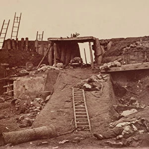 An embrasure after the assault at North Taku Fort, during the second China War, 1860 (b / w photo)