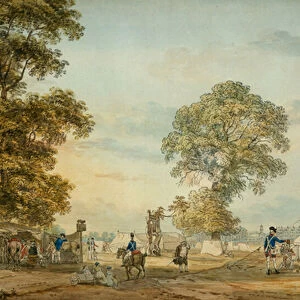 Encampment in Hyde Park during the Gordon Riots, 1780 (w / c on paper)