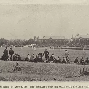 English Cricketers in Australia, the Adelaide Cricket Oval, the English Team in the Field (b / w photo)