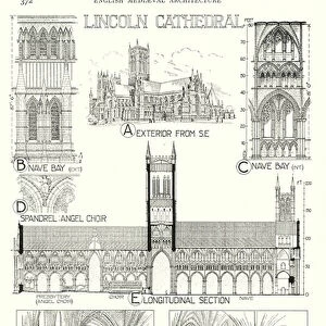 English Mediaeval Architecture; Lincoln Cathedral (litho)