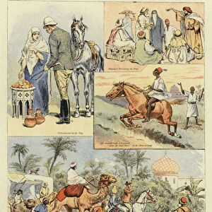 English Officers Abroad, Fox-Hunting in Egypt (colour litho)