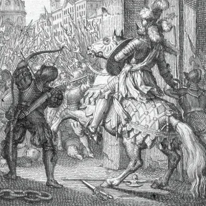 The Entered to Rome by Henry VII of Luxembourg (1275-1313) in 1312 (Henry VII, Holy Roman Emperor as he entered into Rome to be crowned as emperor 1312) Engraving by Johann Michael Mettenleiter (1765-1853) 1800 Private Collection