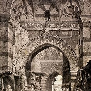 Entrance to the Khan el-Khalili souk in Cairo, in the 19th century, from El