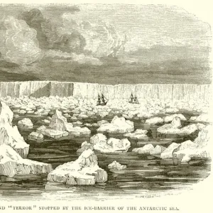 The "Erebus"and "Terror"stopped by the Ice-Barrier of the Antarctic Sea (engraving)