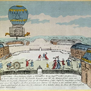 Experiment at Versailles of the Montgolfier brothers with the flight in a
