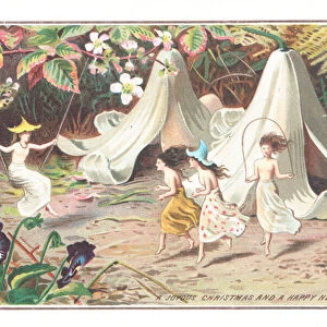 Fairies in the garden, Christmas Card (chromolitho)