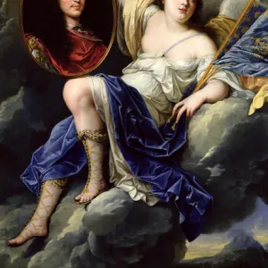 Fame Presenting a Portrait of Louis XIV (1638-1715) to France (oil on canvas)