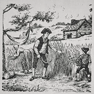 A family harvesting corn (litho)