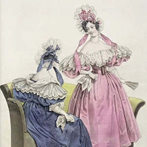 Fashion plate from, Le Follet Courrier des Salons Modes, 1832 (colour litho)