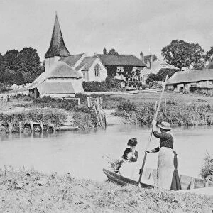 Ferry across the Arun at Bury, Sussex (b / w photo)