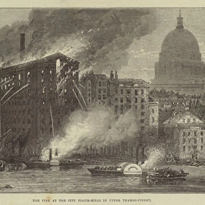 The Fire at the City Flour-Mills in Upper Thames-Street (engraving)