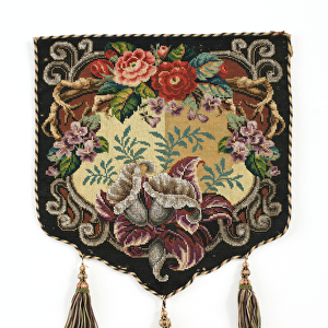 Fire screen panel, c. 1850 (Berlin woolwork canvas panel with beadwork and silk backing)
