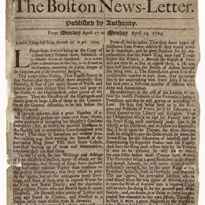 First issue of the Boston News-Letter, 1704 (newsprint)