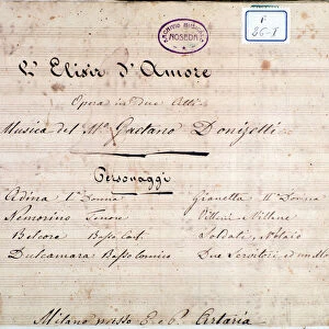 First page of sheet music for The elixir of love, opera by Gaetano Donizetti