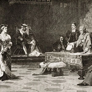 The first trial of Catherine of Aragon (1485-1536) in 1529 (engraving)