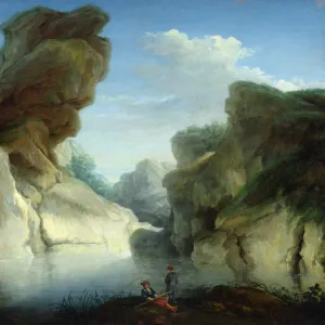 Fishermen close to a lake (oil on canvas)