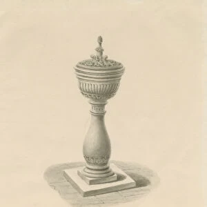 Font in Ingestre Church: sepia drawing, 1841 (drawing)
