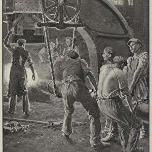 Forging the screw shaft of an ocean liner in a foundry (litho)