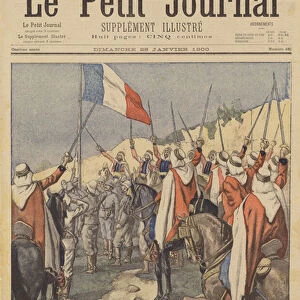 The French flag raised at In Salah, Algeria (colour litho)