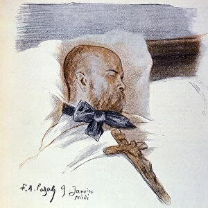 The French poet Paul Verlaine (1844-1896) on his deathbed (drawing)