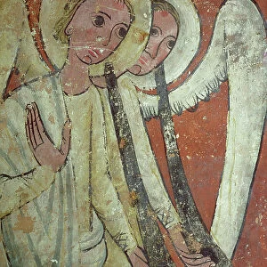 Funerary monument, angels with trumpets of Judgment, detail (fresco)