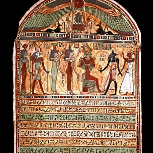 Funerary stele of a high priest: Siris welcomes the deceased presented to Anubis
