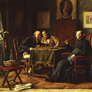A Game of Chess, (oil on canvas)