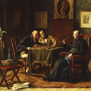 A Game of Chess, (oil on canvas)