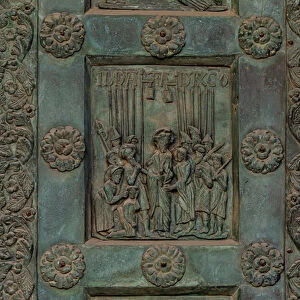 The gate by Bonanno Pisano (1185-6): bronze tile depicting "The Kiss of Judas"(scene of the New Testament)