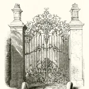 The gates to Holland Park, Kensington (engraving)