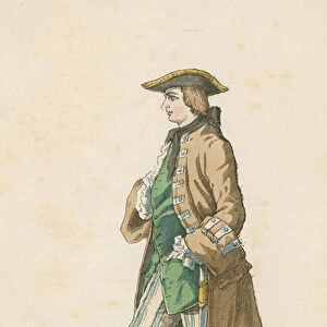 Gentleman in hunting dress, 18th Century (coloured engraving)