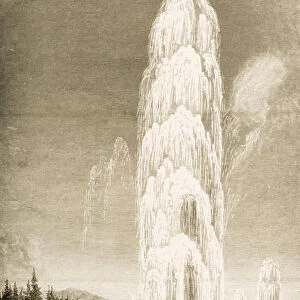 Giantess Geyser in Yellowstone National Park erupting during the 1870s, c. 1880 (litho)