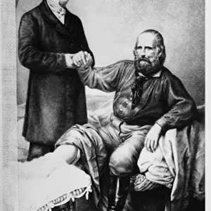 Giuseppe Garibaldi (1807-82) with Doctor Partridge, c. 1862 (litho) (b / w photo)