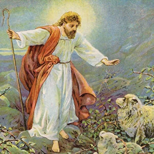The Good Shepherd (colour litho)