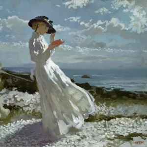 Grace reading at Howth Bay (oil on canvas)