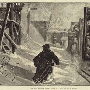 The Great Snowstorm, Tuesday, 18 January, a Train blocked in the Snow (engraving)