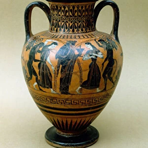 Greek antiquite: Attic amphora decoree of Dionysus surrounded by menades and satyres